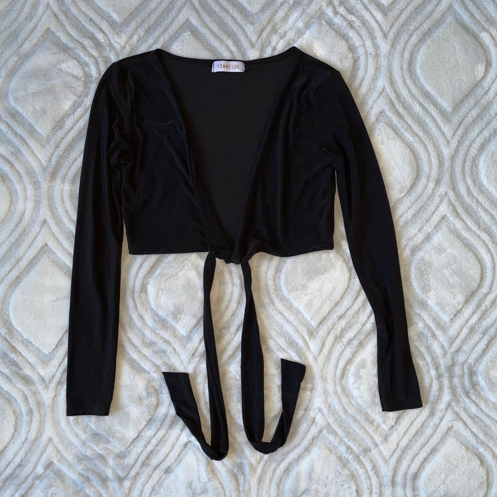 Long Sleeve Crop Top with Tie around Waist